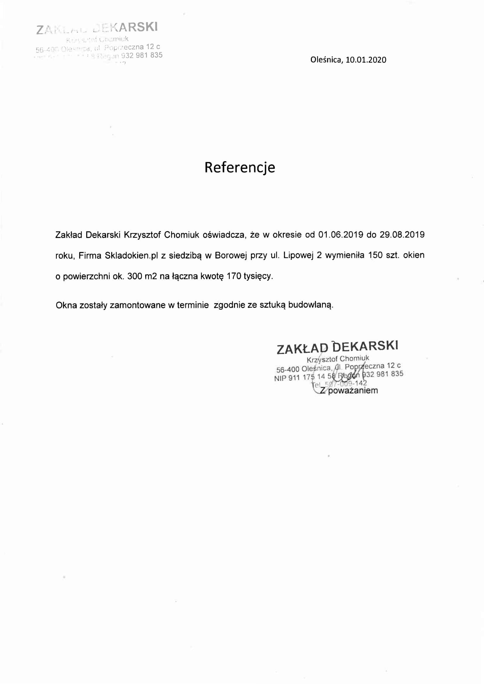 Zakład Dekarski Chomiuk 2020